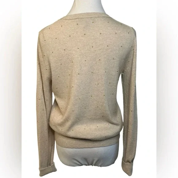 Banana Republic Wool Cashmere Blend Sweater Tan Oatmeal Gold Beads - Picture 2 of 7